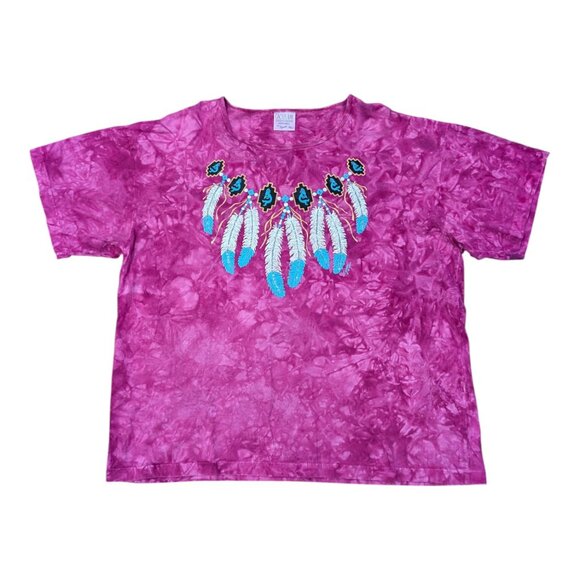 Cactus Bay Apparel Shirt Native American Feather Glitter Print Sz XL Made in USA - Picture 1 of 8